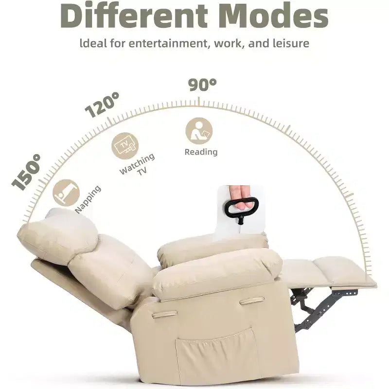 Fauteuil inclinable en cuir surdimensionné, inclinable manuel extra large, chaise longue avec accoudoirs et dossier confortables en éponge 1,5X pour salon, chambre