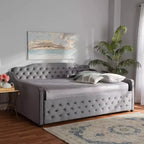 Lit de repos en tissu velours avec capitonnage à boutons