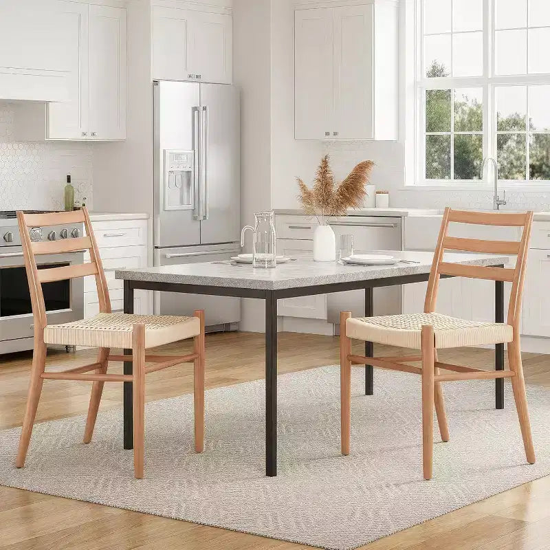TUYOHW Lot de 2 Chaises de Salle à Manger Style Ferme Moderne du Milieu du Siècle, Chaises de Salle à Manger avec Assise en Corde Tressée et Cadre en Métal Robuste