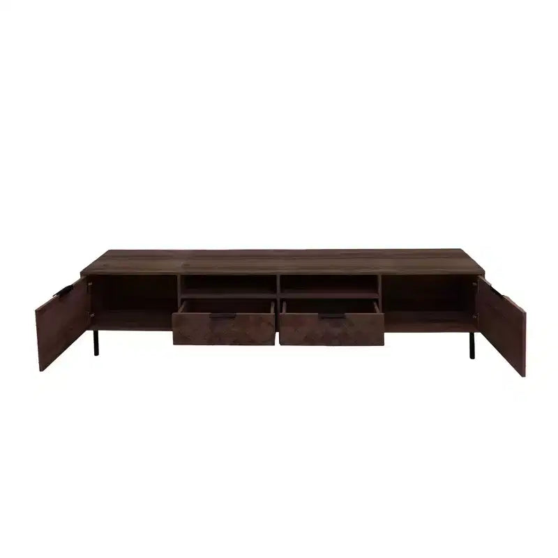 Meuble TV 78 po pour téléviseurs jusqu'à 85 po, Console TV marron Meuble TV Meuble de divertissement avec porte et tiroirs à fermeture douce en diamant - ModernLuxe