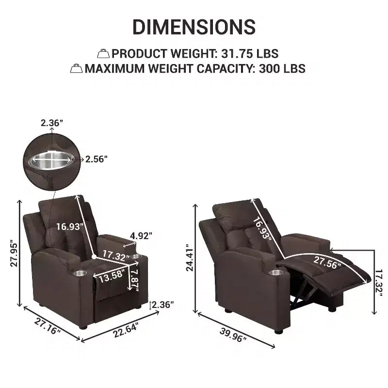 Fauteuil inclinable pour enfants Home Imports Emporium, fauteuil inclinable en peluche pour les tout-petes de 15 ans, fauteuil rembourré confortable pour chambre d'enfant ou chambre à coucher