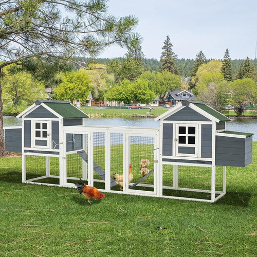 Grand poulailler AECOJOY 366 cm avec enclos, abri en bois, cage à volaille
