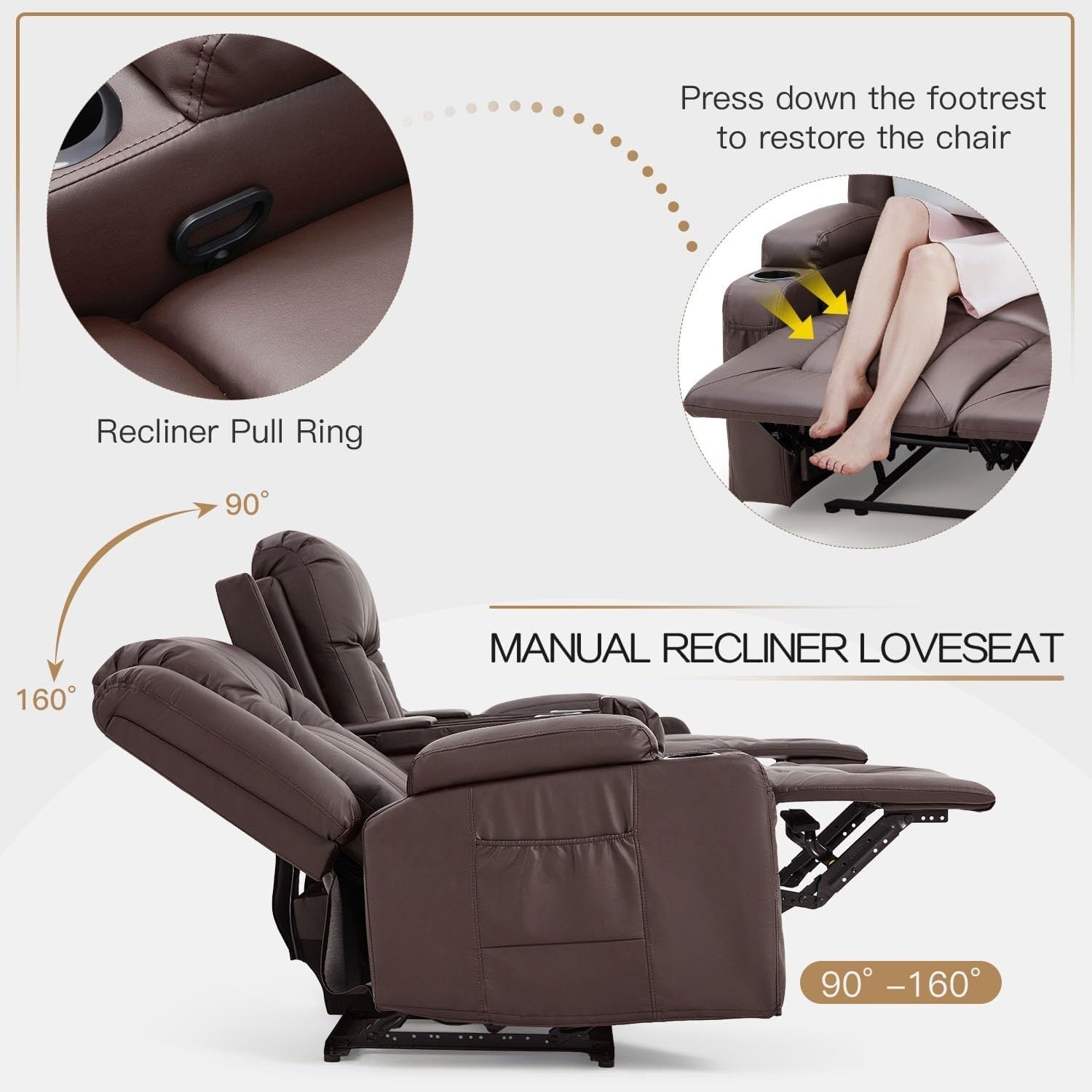 Canapé inclinable manuel AECOJOY pour VR, siège de cinéma maison en PU avec console