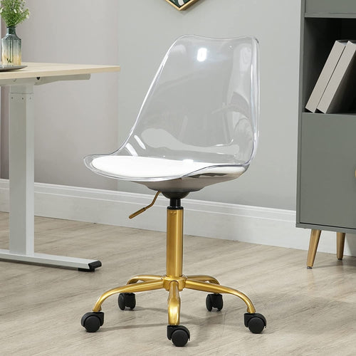 Chaise de bureau à roulettes sans accoudoirs, réglable en hauteur, en acrylique pivotant
