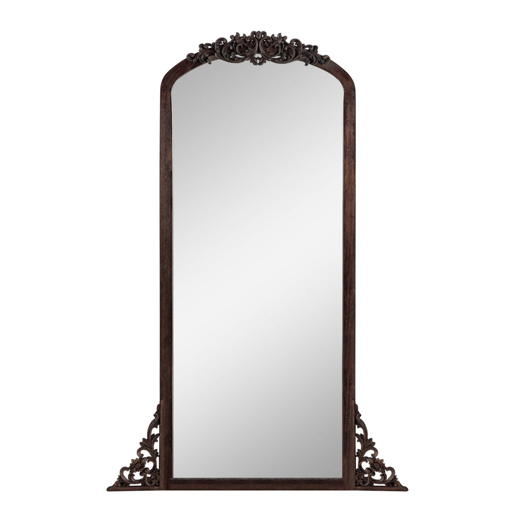 Miroir sur pied en bois massif sculpté en plein cintre