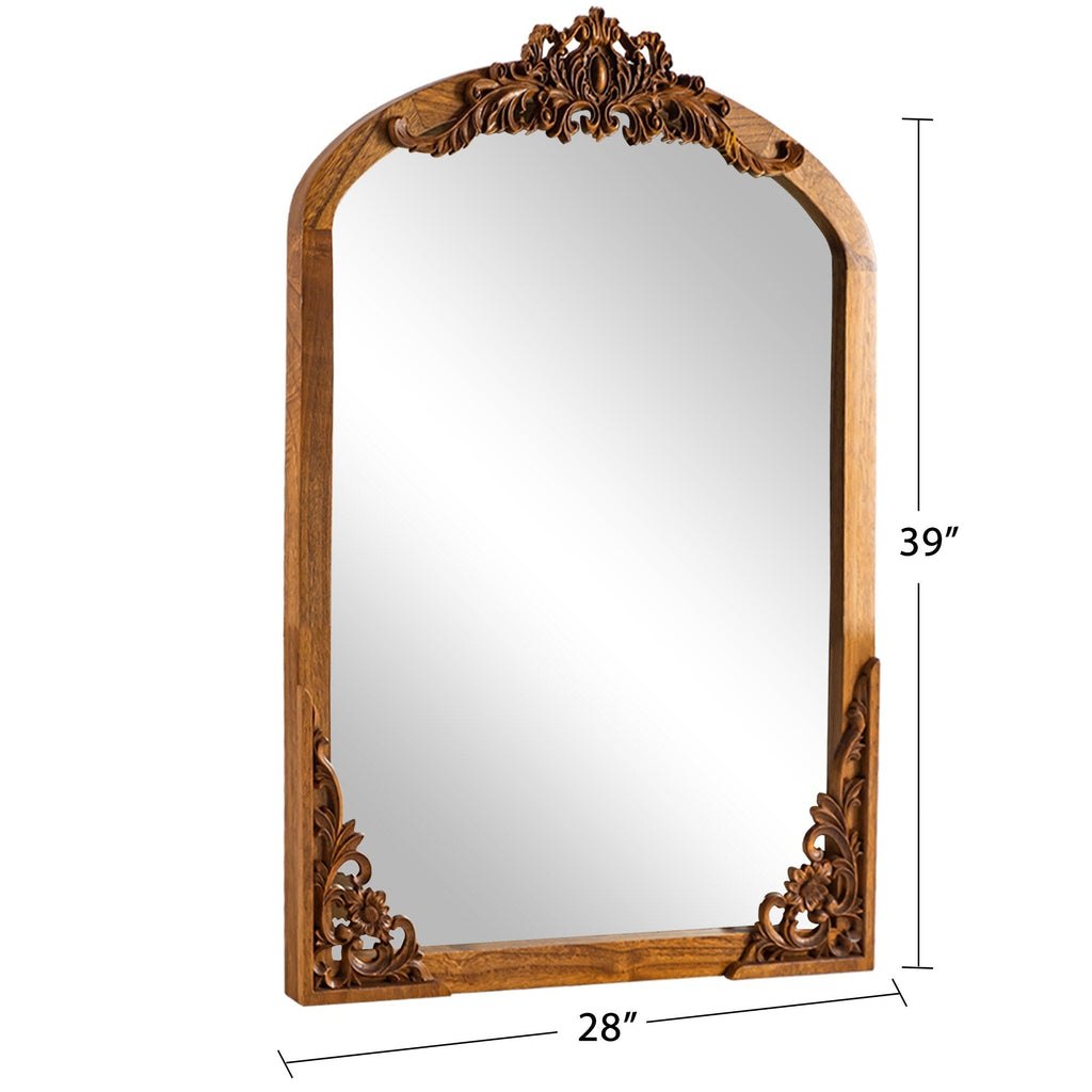 Miroir sur pied en bois massif sculpté en plein cintre