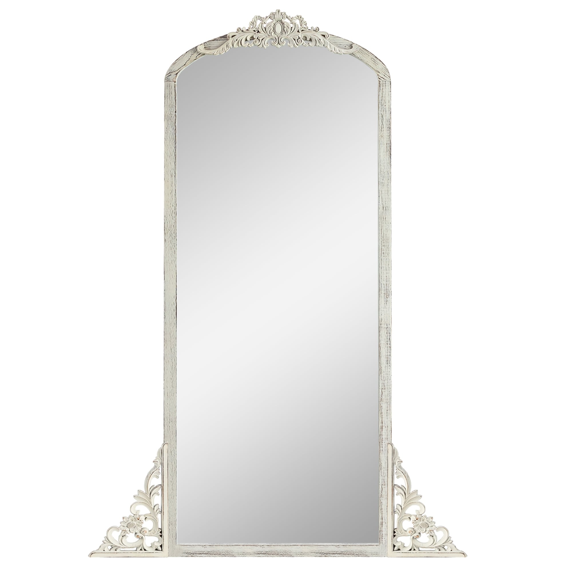 Miroir sur pied en bois massif sculpté en plein cintre