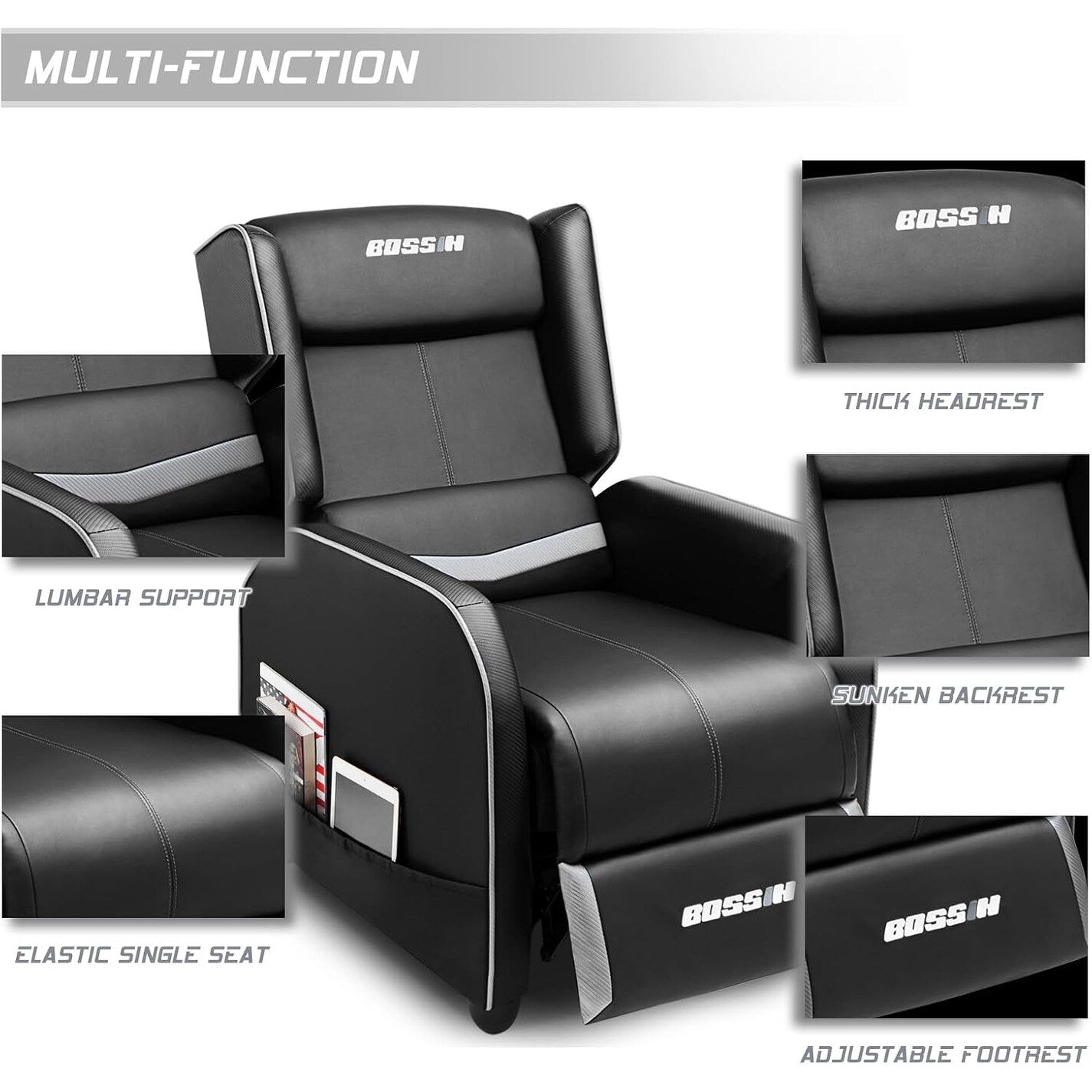 BOSSIN - Canapé inclinable simple de jeu ergonomique en cuir PU pour le salon