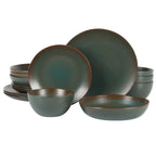 Ensemble de vaisselle Bloomhouse Palerme Soleil 16 pièces en grès à double bol avec glaçure réactive (assiettes et bols)