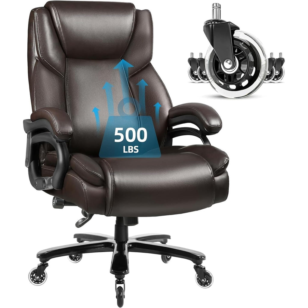 Chaise de bureau de direction Bossin grande taille et forte, 500 lb, avec support lombaire réglable, chaise ergonomique en cuir PU à dossier haut pour ordinateur