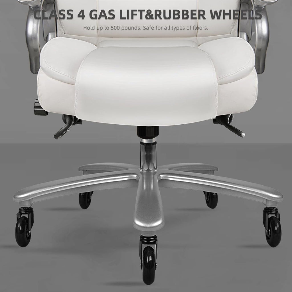 Chaise de bureau de direction Bossin grande taille et forte, 500 lb, avec support lombaire réglable, chaise ergonomique en cuir PU à dossier haut pour ordinateur