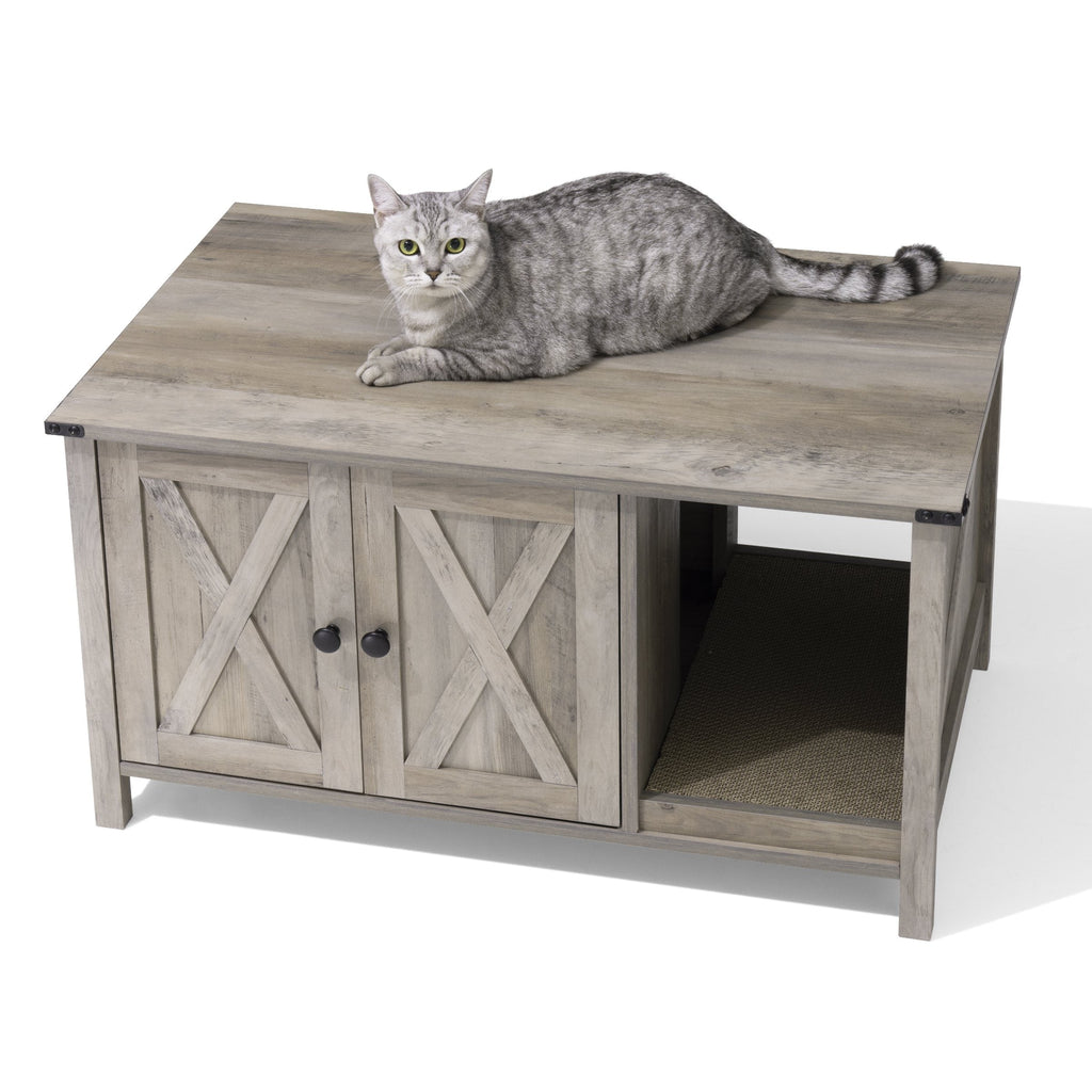 Meuble Cache Litière pour Chat, Meuble de Toilette pour Chat en Bois Dissimulé avec Poteau à Griffer