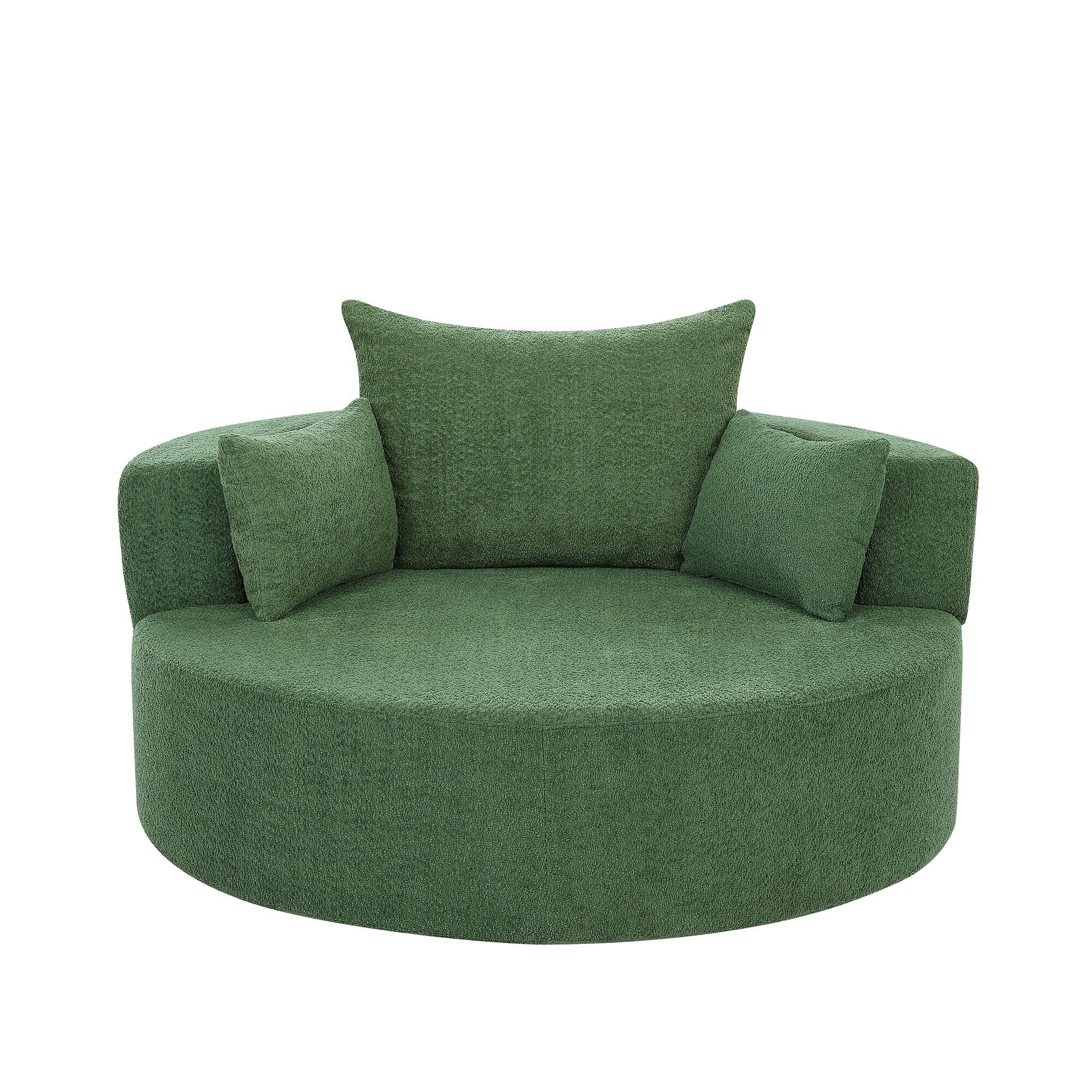 Fauteuil baril accent en chenille, Fauteuil de salon, Fauteuil rond avec base pivotante à 360 degrés et 3 coussins amovibles