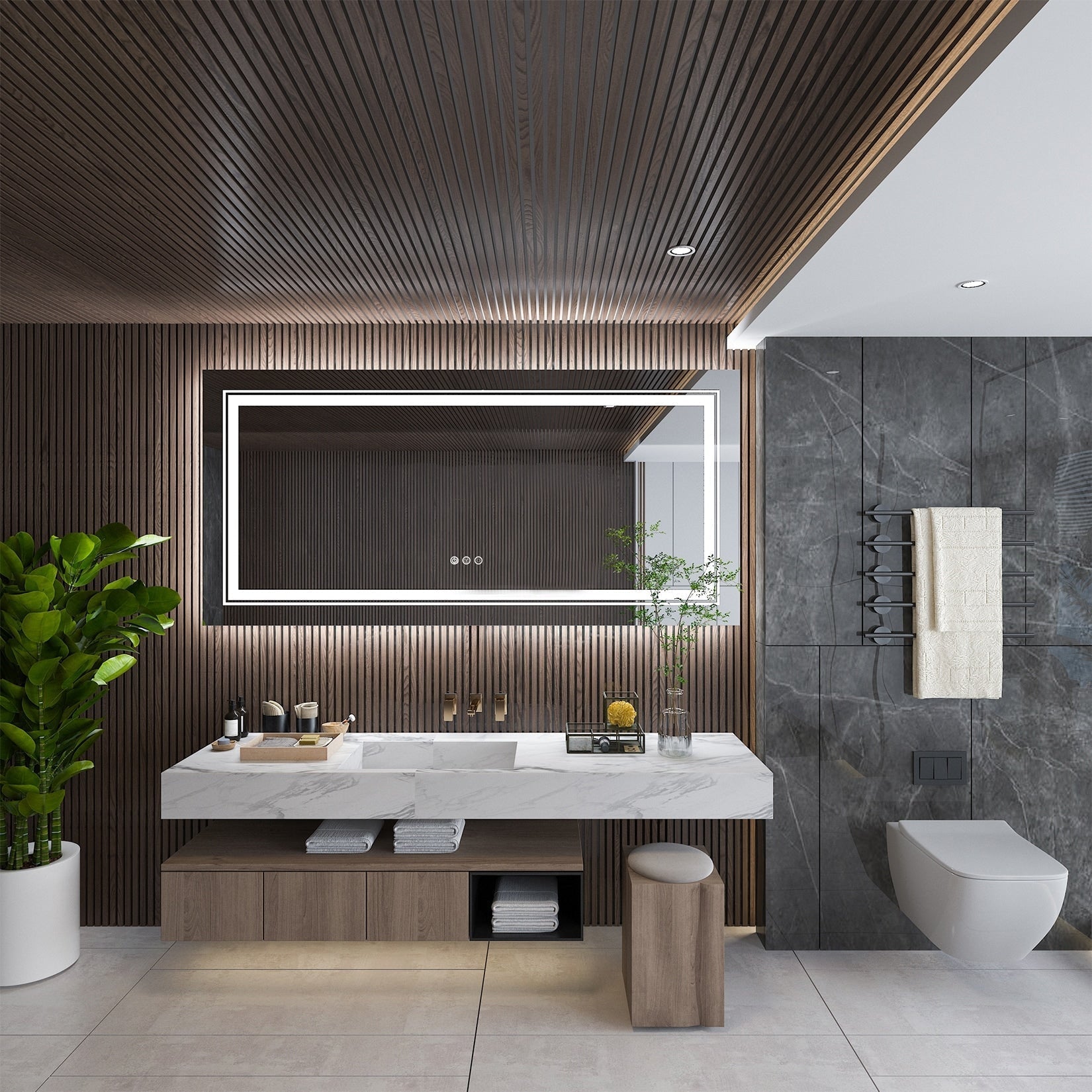 Miroir de Salle de Bain LED Extra Large Mural Anti-Buée Maquillage 3 Couleurs