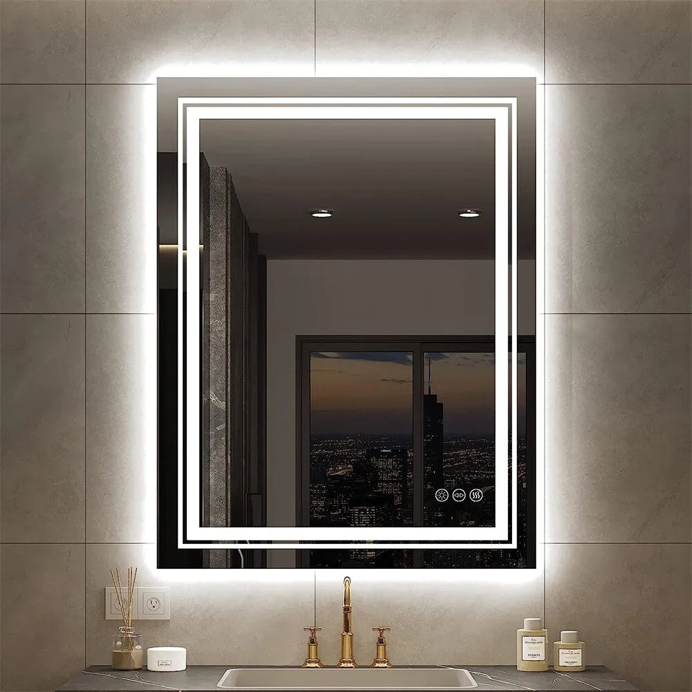 Miroir de Salle de Bain LED Extra Large Mural Anti-Buée Maquillage 3 Couleurs