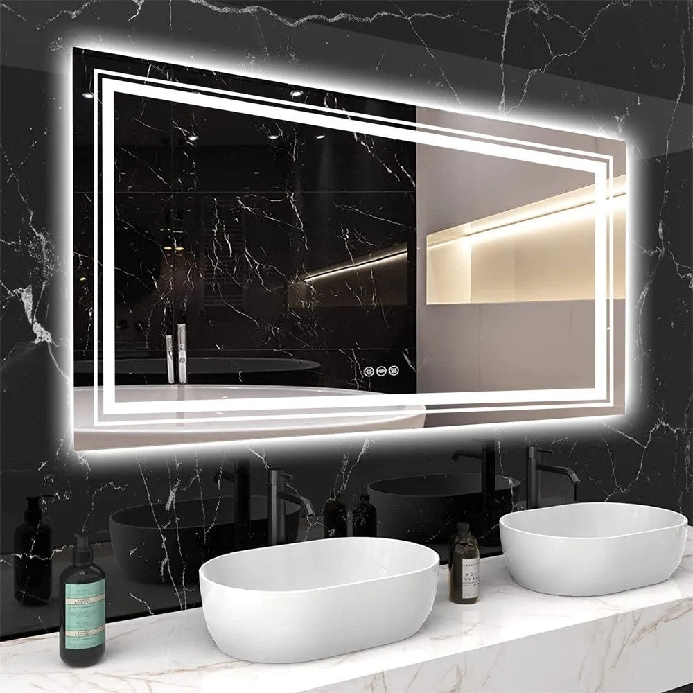 Miroir de Salle de Bain LED Extra Large Mural Anti-Buée Maquillage 3 Couleurs