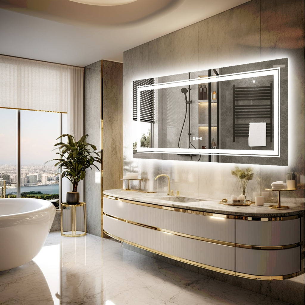 Miroir de Salle de Bain LED Extra Large Mural Anti-Buée Maquillage 3 Couleurs