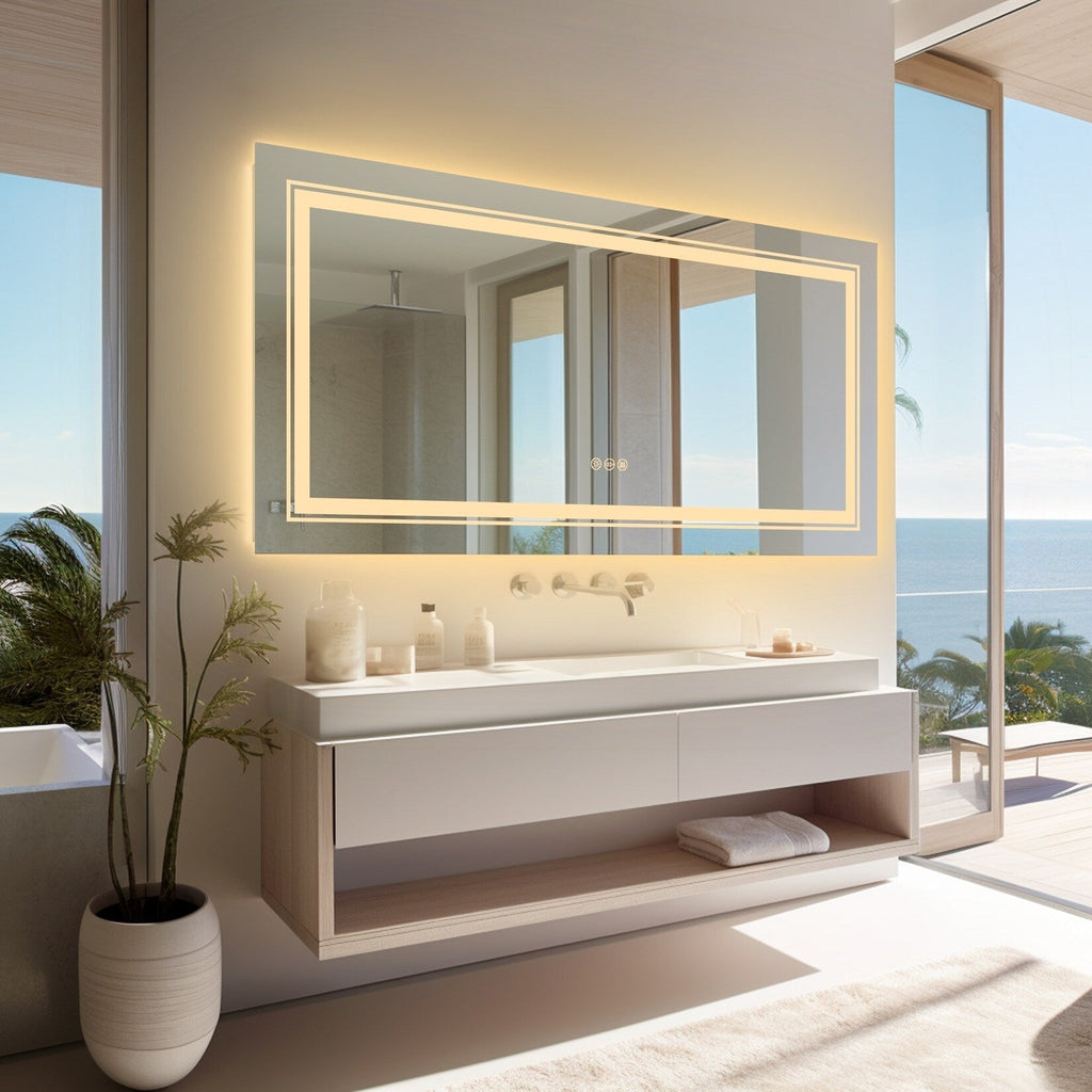 Miroir de Salle de Bain LED Extra Large Mural Anti-Buée Maquillage 3 Couleurs