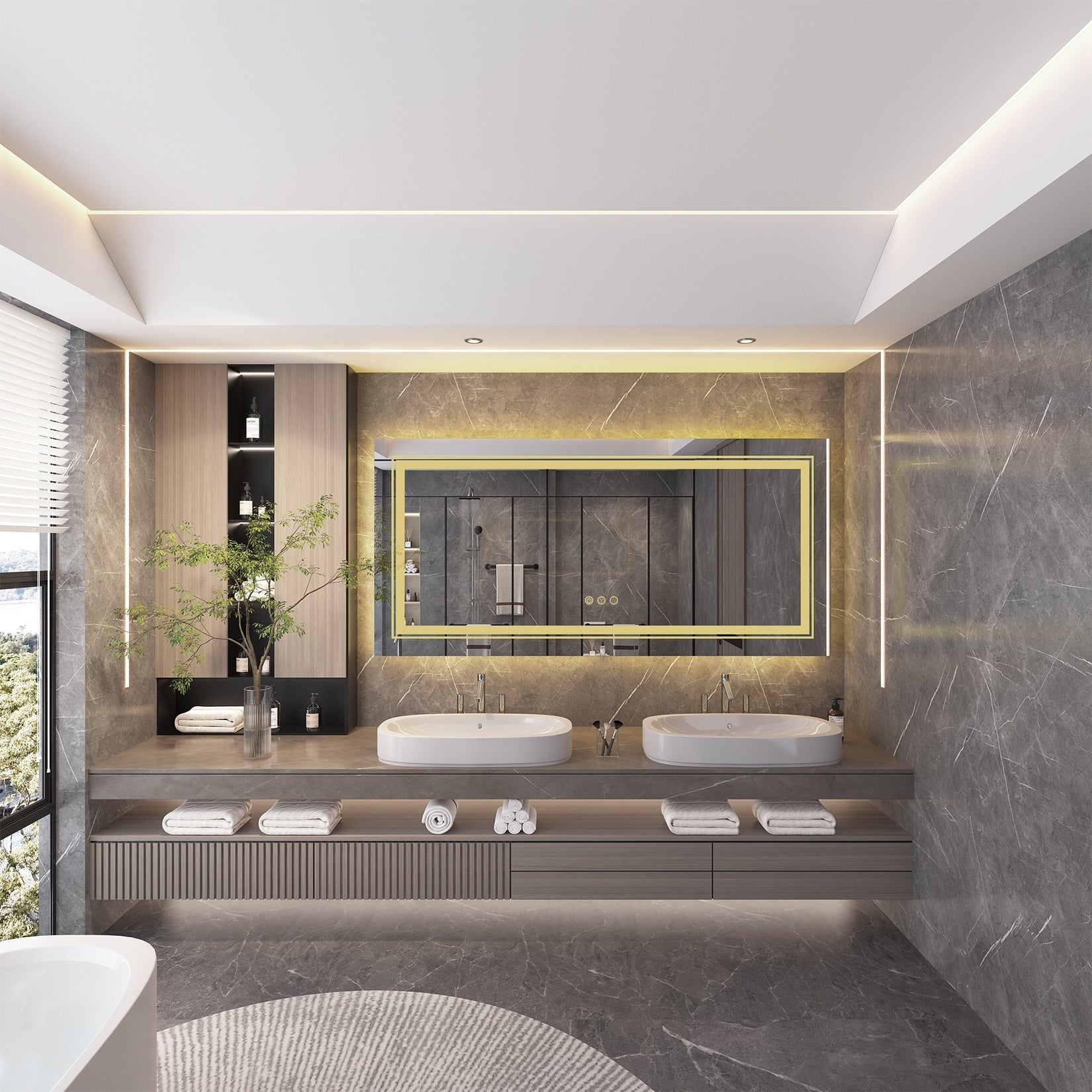 Miroir de Salle de Bain LED Extra Large Mural Anti-Buée Maquillage 3 Couleurs