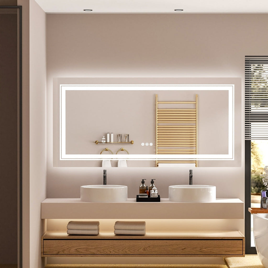 Miroir de Salle de Bain LED Extra Large Mural Anti-Buée Maquillage 3 Couleurs