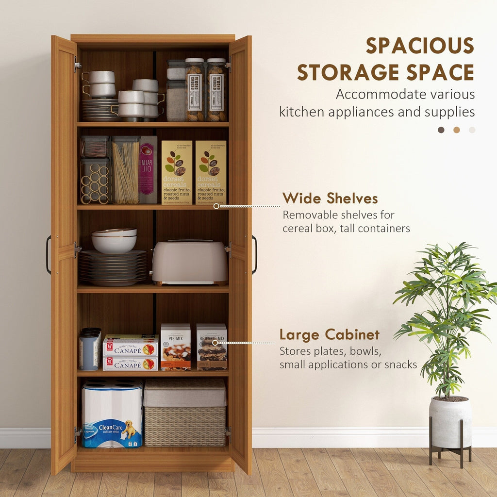HOMCOM Garde-manger de cuisine 63 pouces à 2 portes, armoire de rangement autoportante avec 5 étagères et 2 étagères réglables pour salle à manger