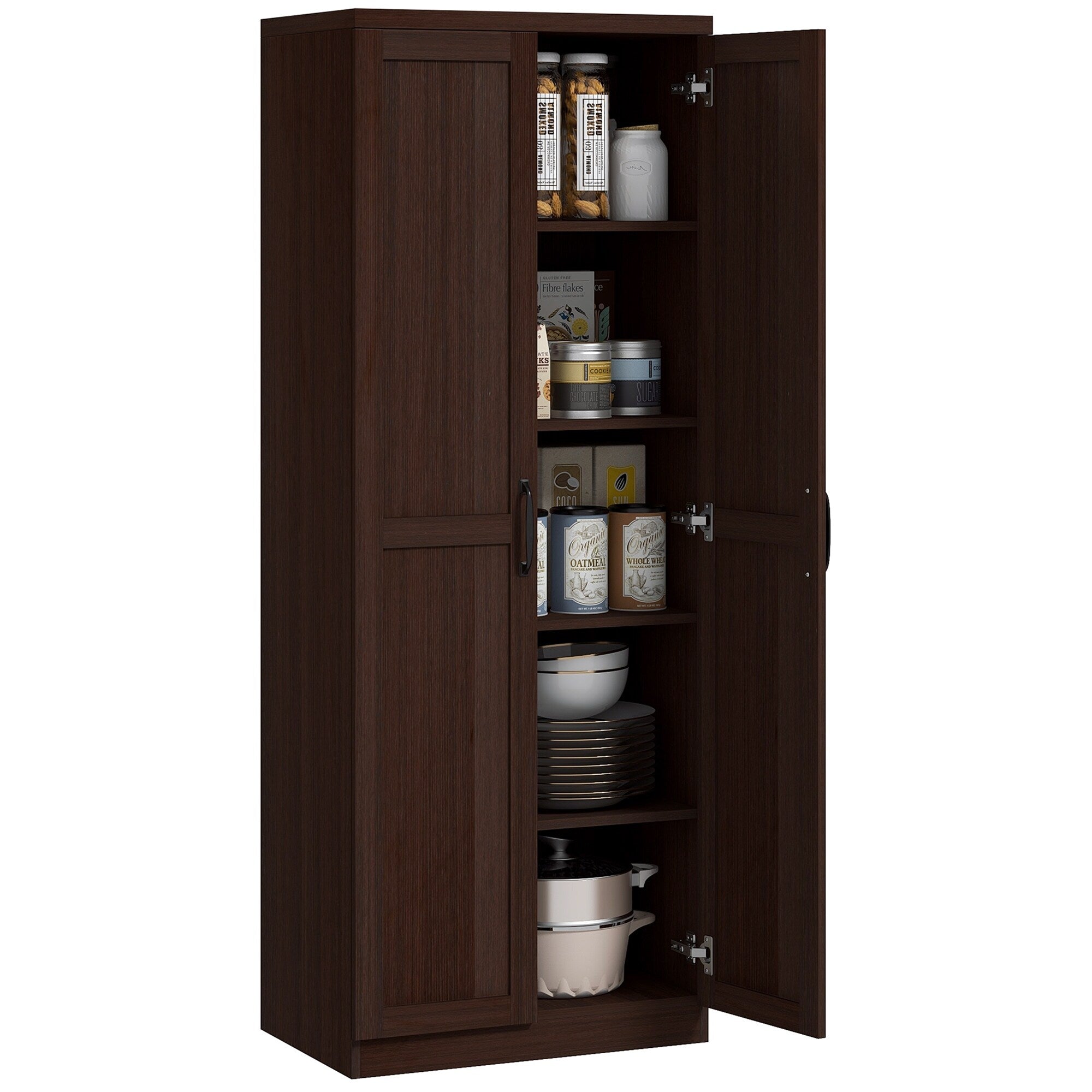 HOMCOM Garde-manger de cuisine 63 pouces à 2 portes, armoire de rangement autoportante avec 5 étagères et 2 étagères réglables pour salle à manger