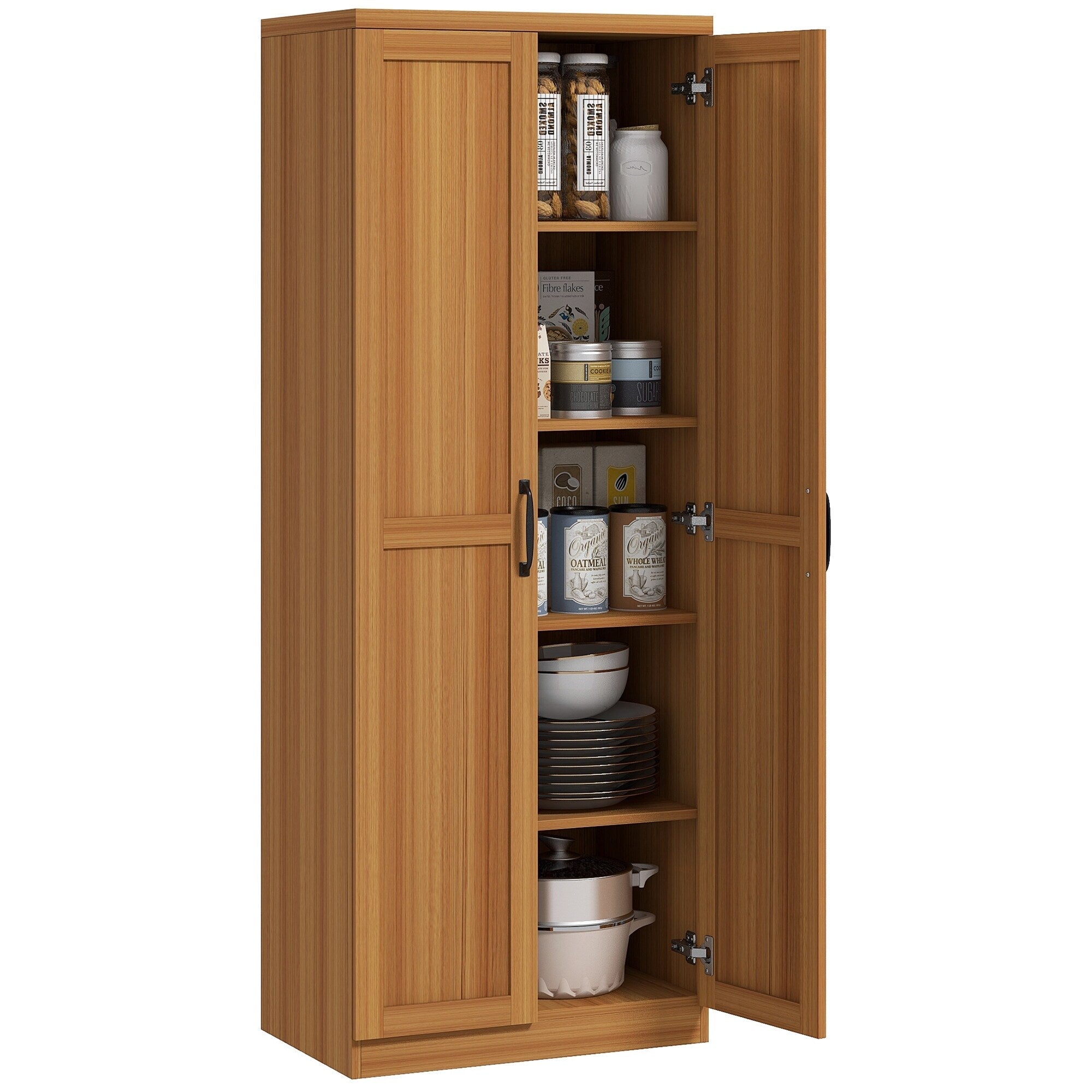 HOMCOM Garde-manger de cuisine 63 pouces à 2 portes, armoire de rangement autoportante avec 5 étagères et 2 étagères réglables pour salle à manger