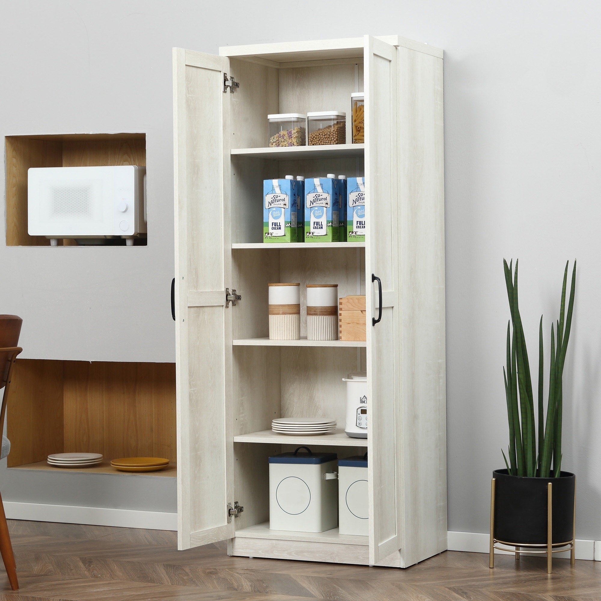 HOMCOM Garde-manger de cuisine 63 pouces à 2 portes, armoire de rangement autoportante avec 5 étagères et 2 étagères réglables pour salle à manger