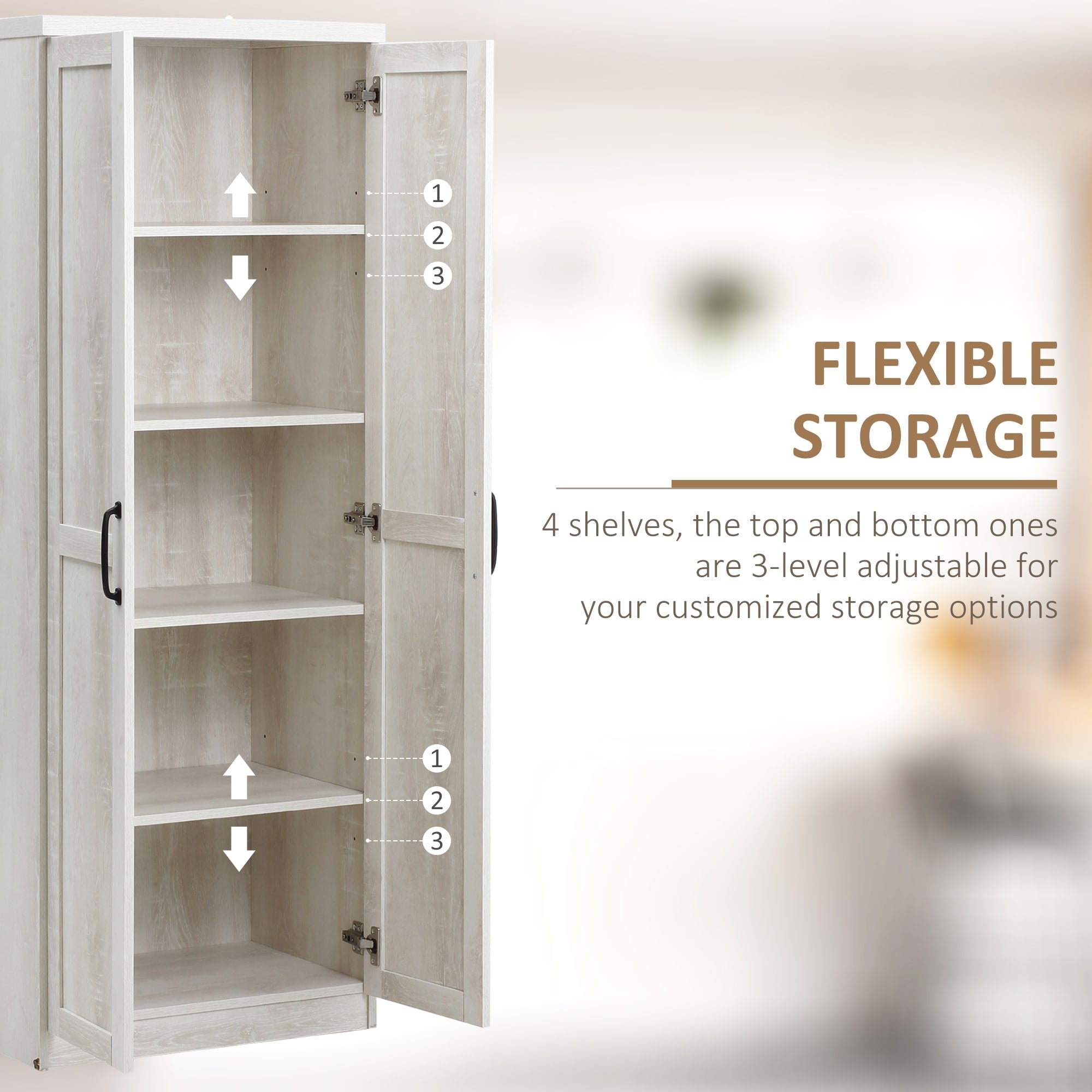 HOMCOM Garde-manger de cuisine 63 pouces à 2 portes, armoire de rangement autoportante avec 5 étagères et 2 étagères réglables pour salle à manger