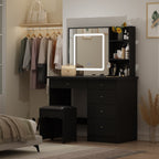 Coiffeuse Kerrogee avec miroir éclairé réglable et tabouret - 100L x 50l x 136H