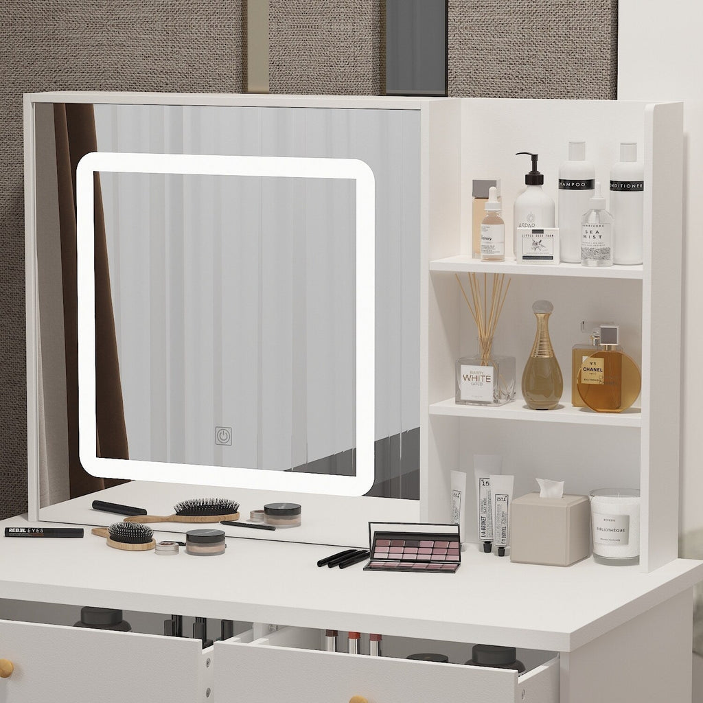 Coiffeuse Kerrogee avec miroir éclairé réglable et tabouret - 100L x 50l x 136H