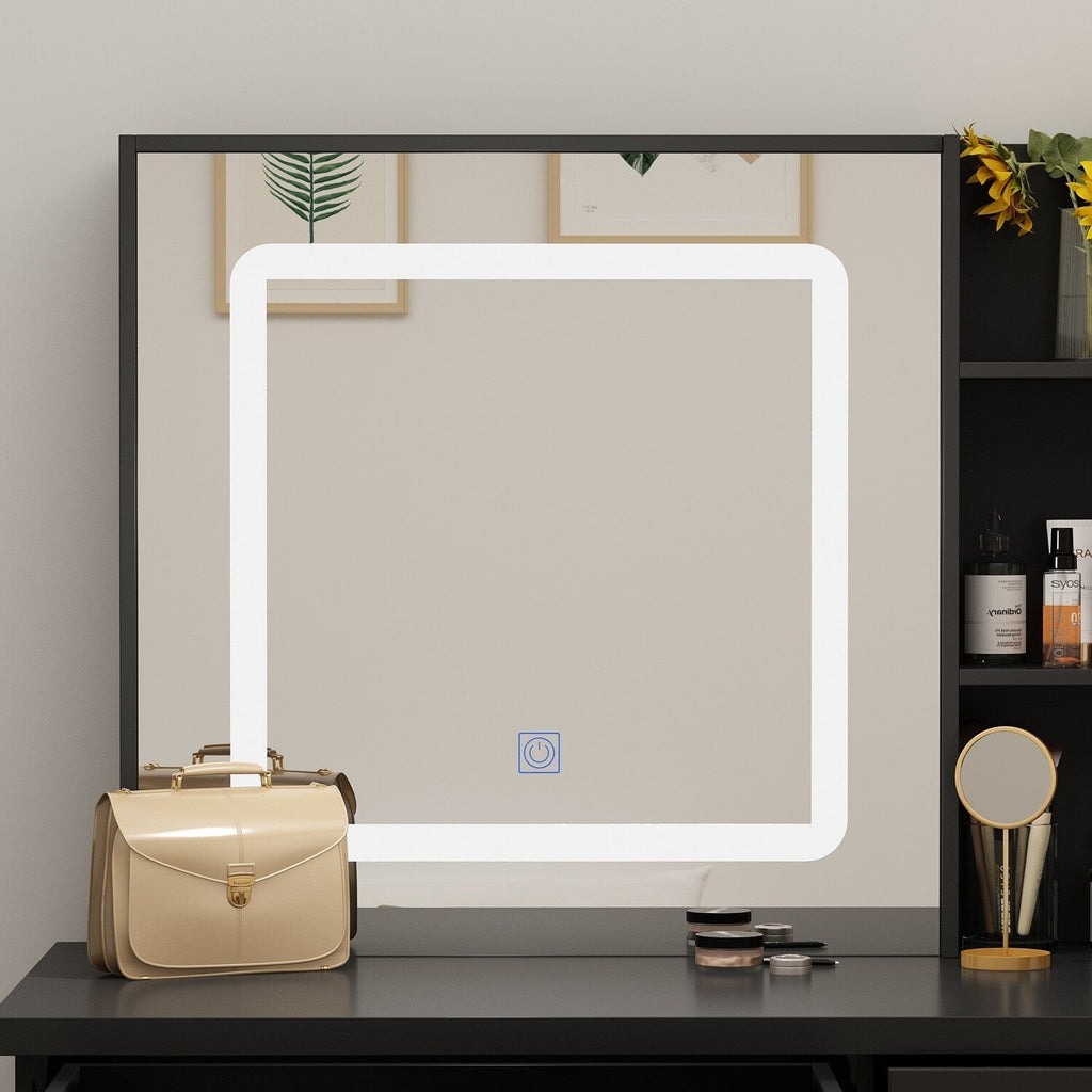 Coiffeuse Kerrogee avec miroir éclairé réglable et tabouret - 100L x 50l x 136H