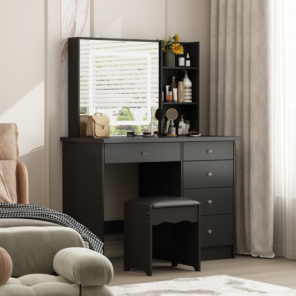 Coiffeuse Kerrogee avec miroir éclairé réglable et tabouret - 100L x 50l x 136H