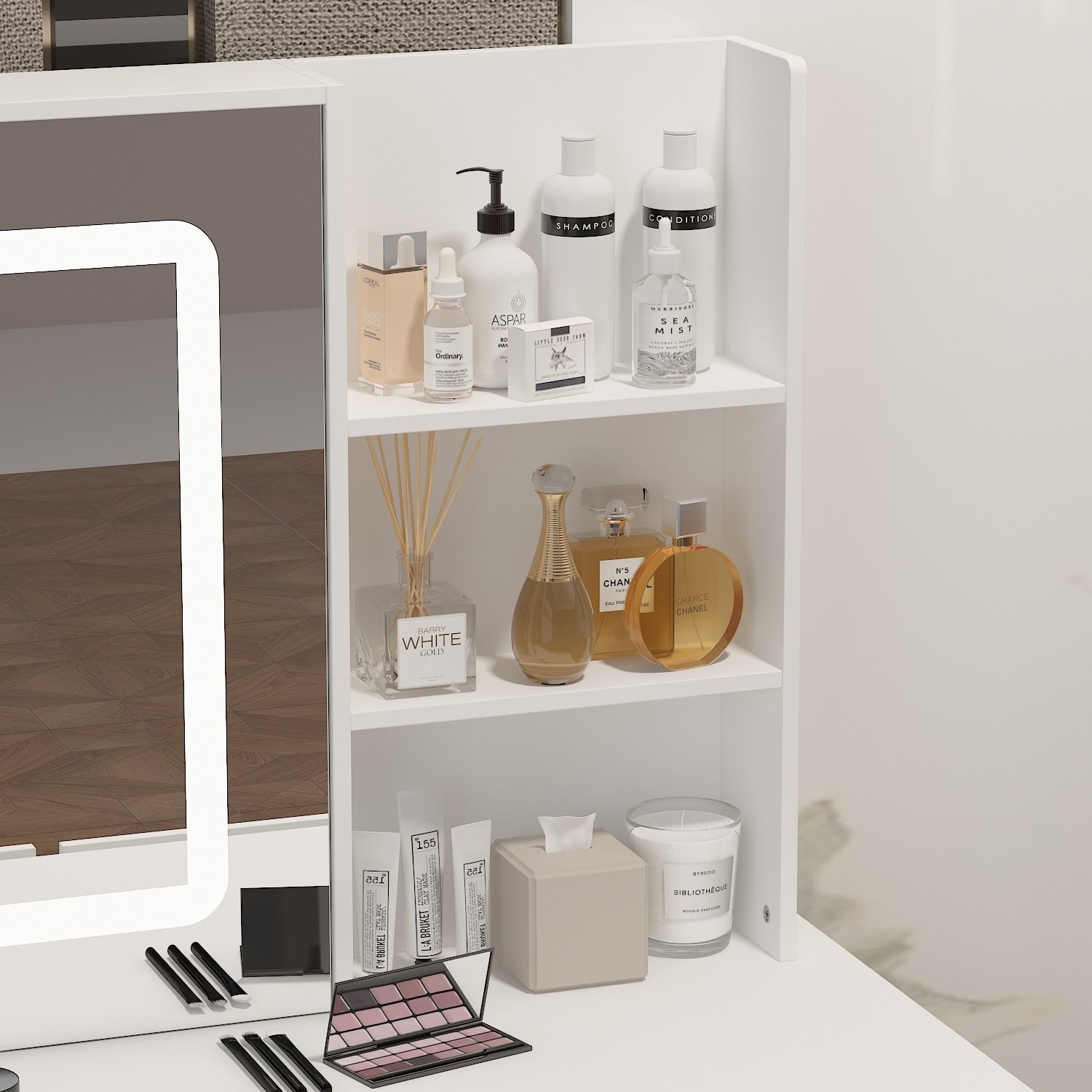 Coiffeuse Kerrogee avec miroir éclairé réglable et tabouret - 100L x 50l x 136H