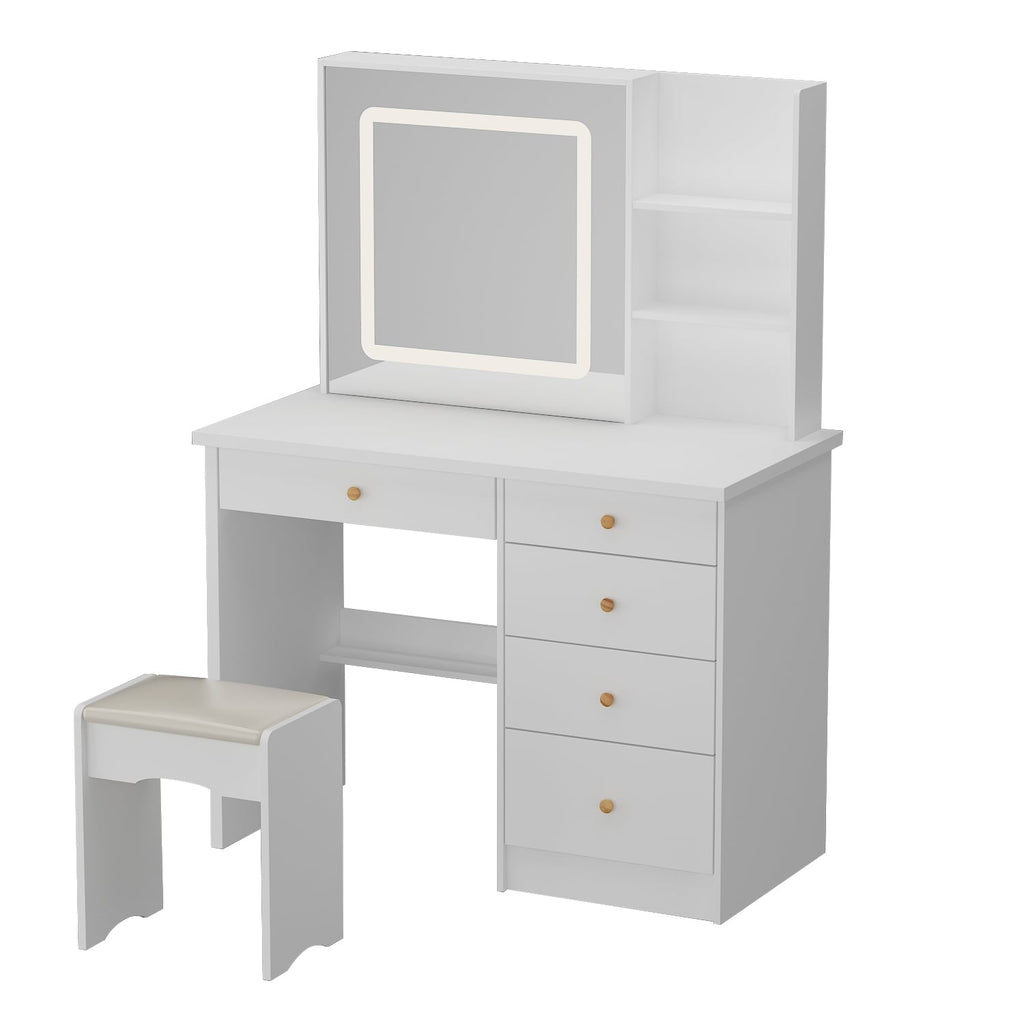 Coiffeuse Kerrogee avec miroir éclairé réglable et tabouret - 100L x 50l x 136H