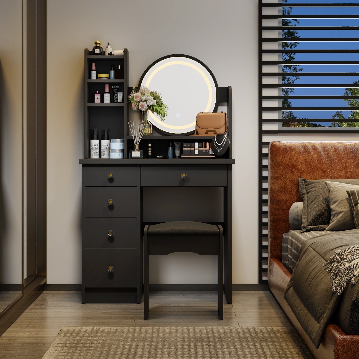 Ensemble de Coiffeuse Maquillage avec Miroir Tactile et Tabouret