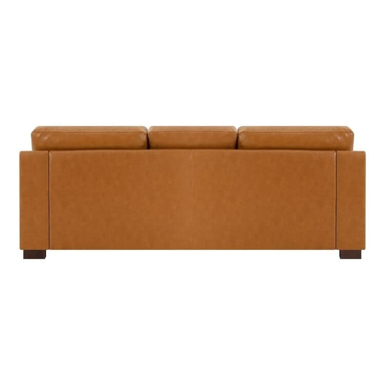Canapé moderne en cuir véritable avec pieds en bois et coussin traversin supplémentaire
