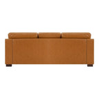 Canapé moderne en cuir véritable avec pieds en bois et coussin traversin supplémentaire