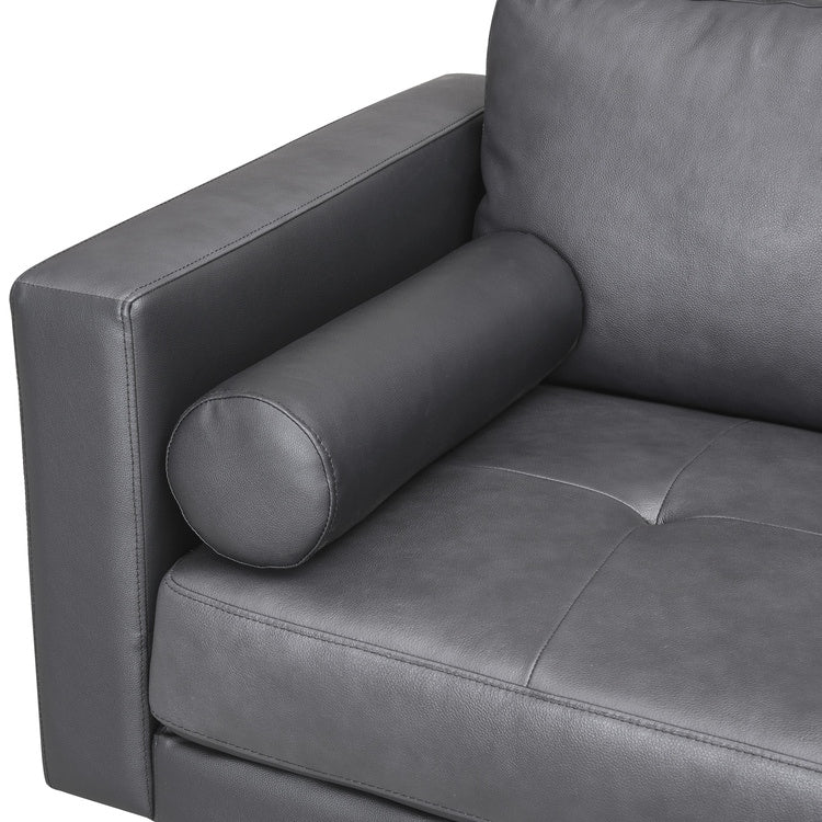 Canapé moderne en cuir véritable avec pieds en bois et coussin traversin supplémentaire