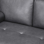 Canapé moderne en cuir véritable avec pieds en bois et coussin traversin supplémentaire