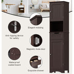 Meuble de rangement haut de salle de bain étroit de 170 cm, armoire autoportante en bois massif à 5 niveaux