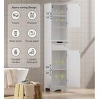 Meuble de rangement haut de salle de bain étroit de 170 cm, armoire autoportante en bois massif à 5 niveaux