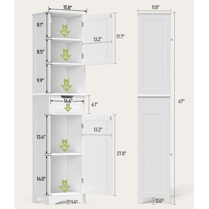 Meuble de rangement haut de salle de bain étroit de 170 cm, armoire autoportante en bois massif à 5 niveaux