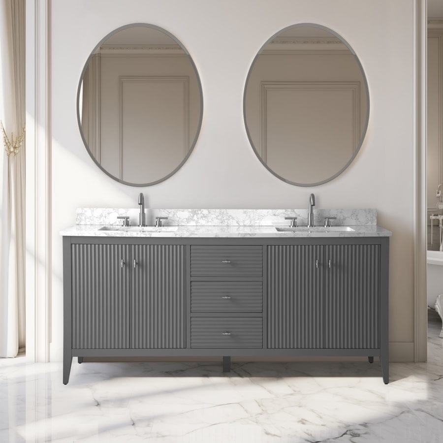 Meuble-lavabo de salle de bain Vanity Art 72 po à double vasque avec dessus en marbre reconstitué