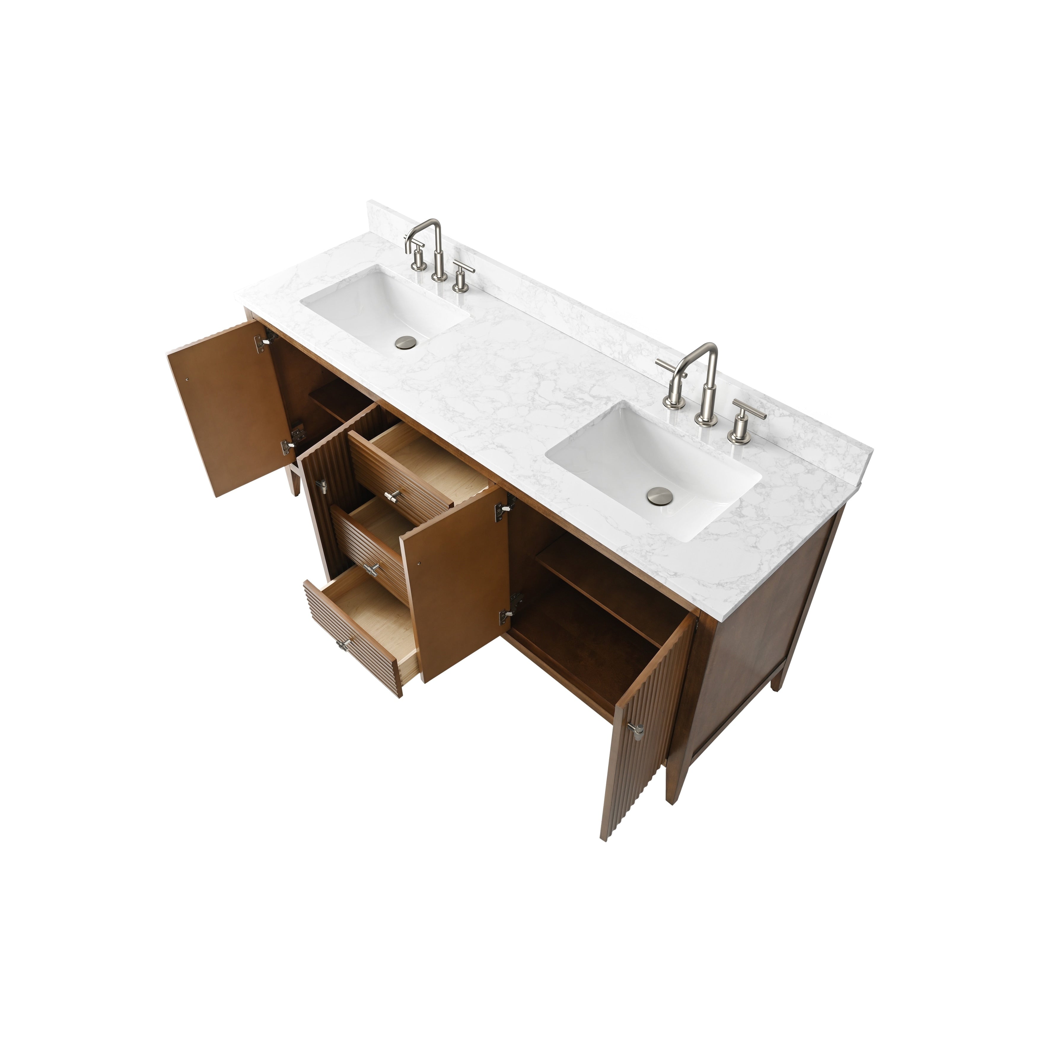Meuble-lavabo de salle de bain Vanity Art 72 po à double vasque avec dessus en marbre reconstitué