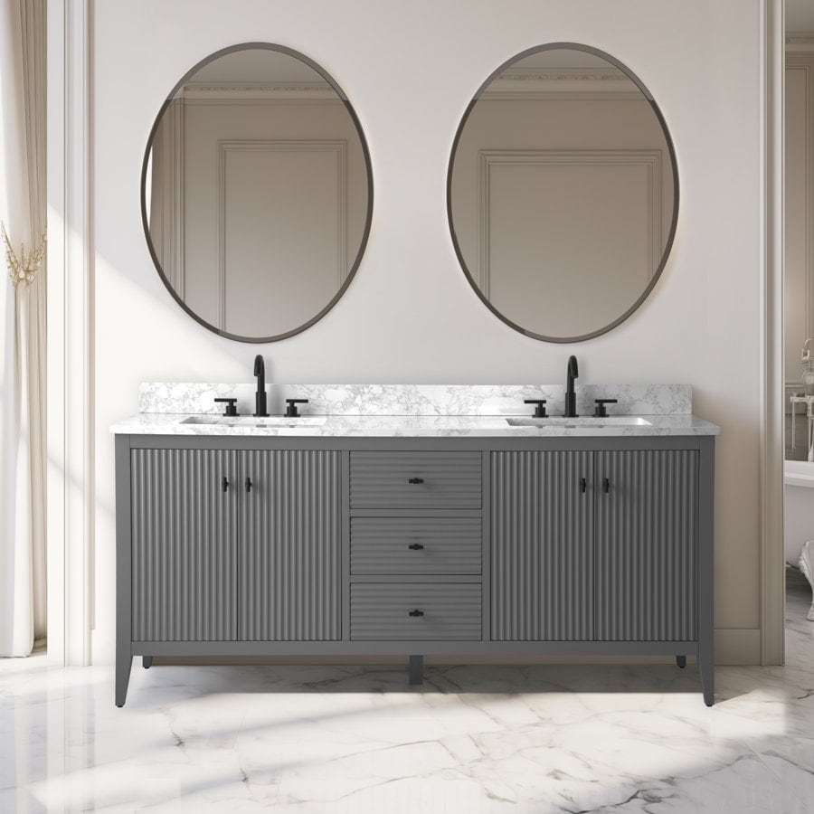 Meuble-lavabo de salle de bain Vanity Art 72 po à double vasque avec dessus en marbre reconstitué