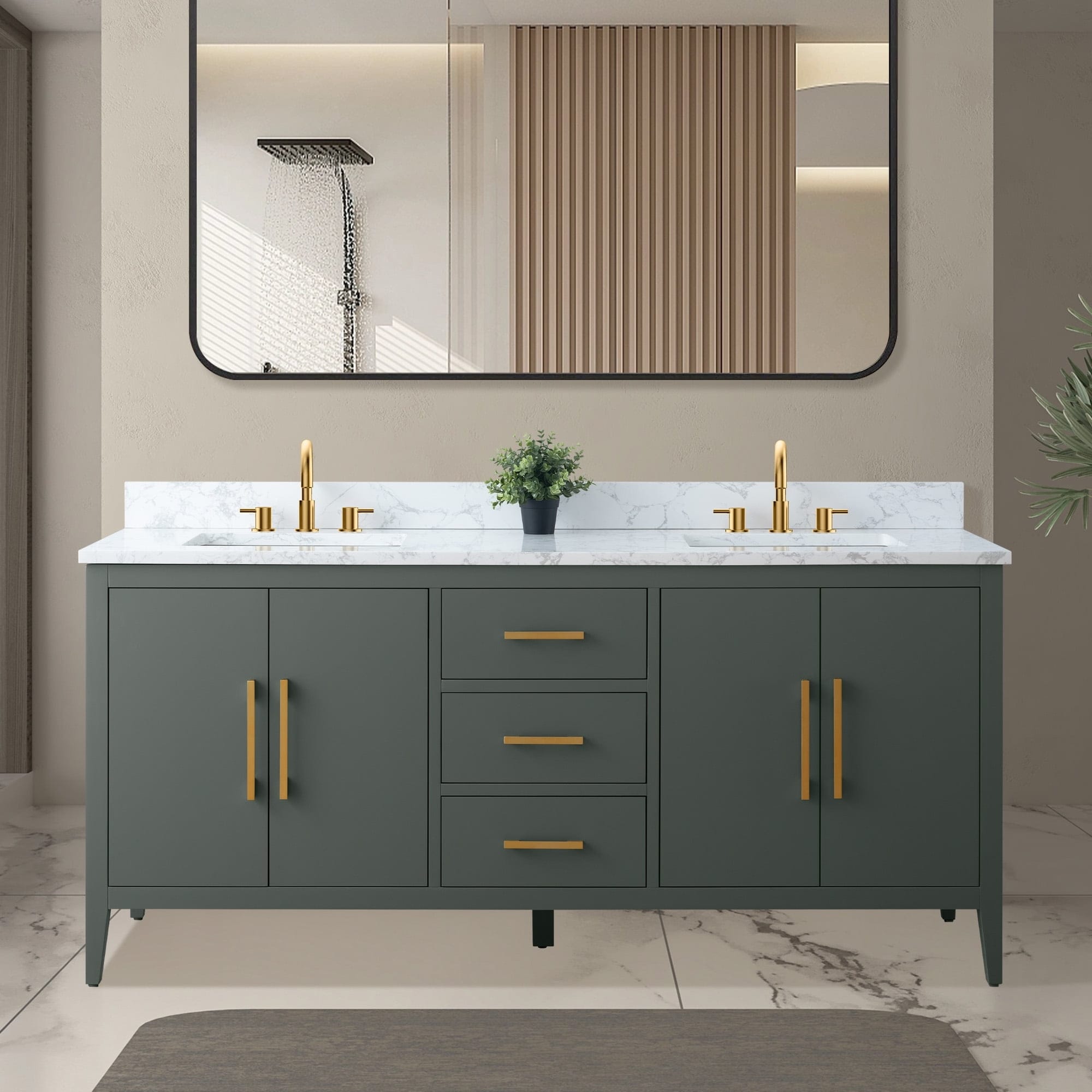 Meuble-lavabo de salle de bain Vanity Art 72 po à double vasque avec dessus en marbre reconstitué