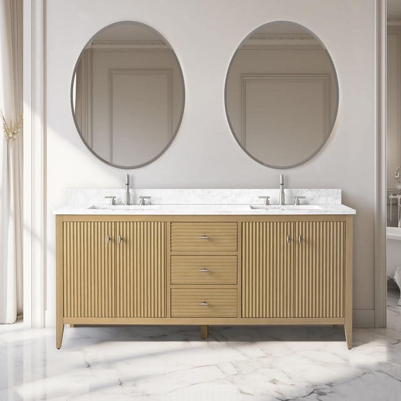 Meuble-lavabo de salle de bain Vanity Art 72 po à double vasque avec dessus en marbre reconstitué