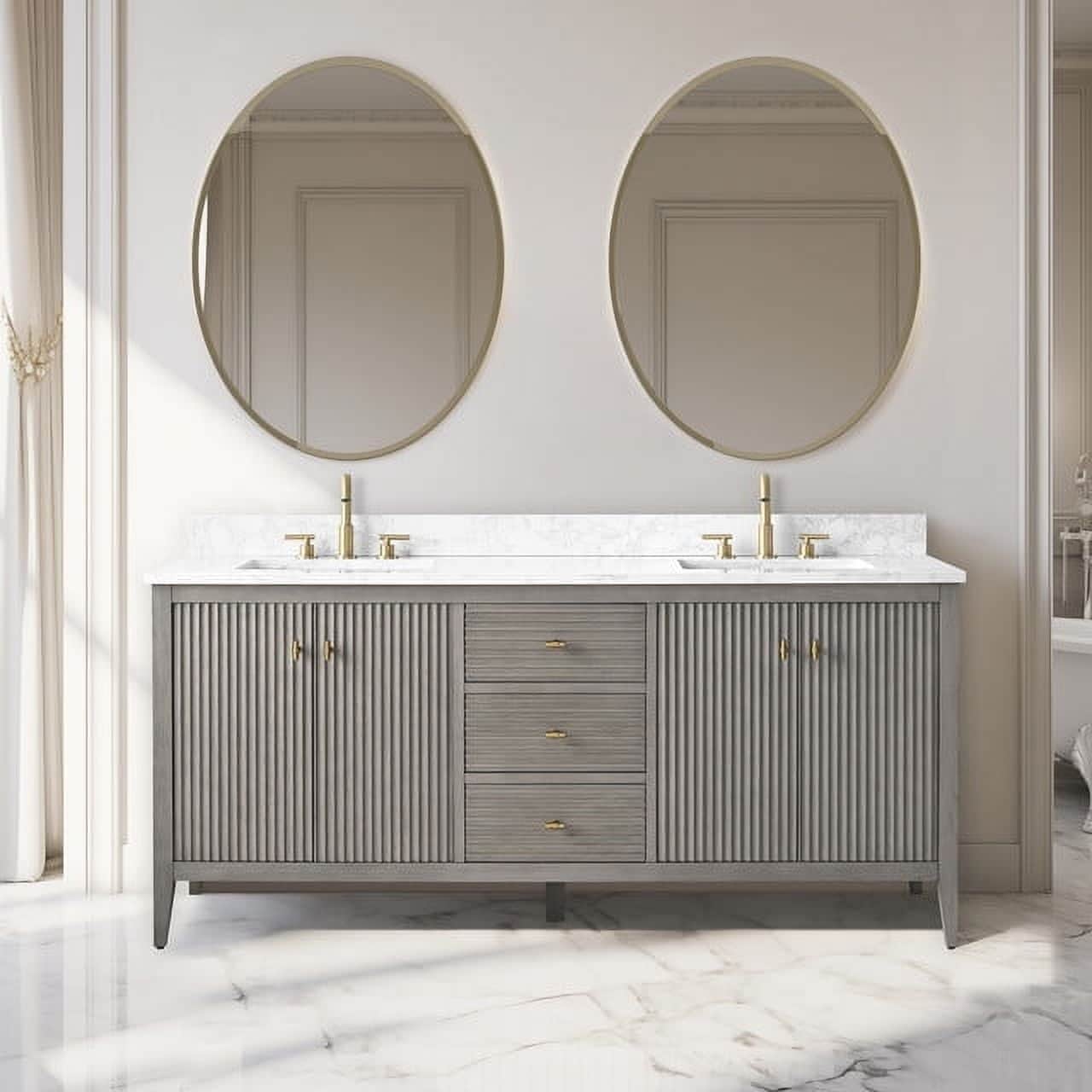 Meuble-lavabo de salle de bain Vanity Art 72 po à double vasque avec dessus en marbre reconstitué