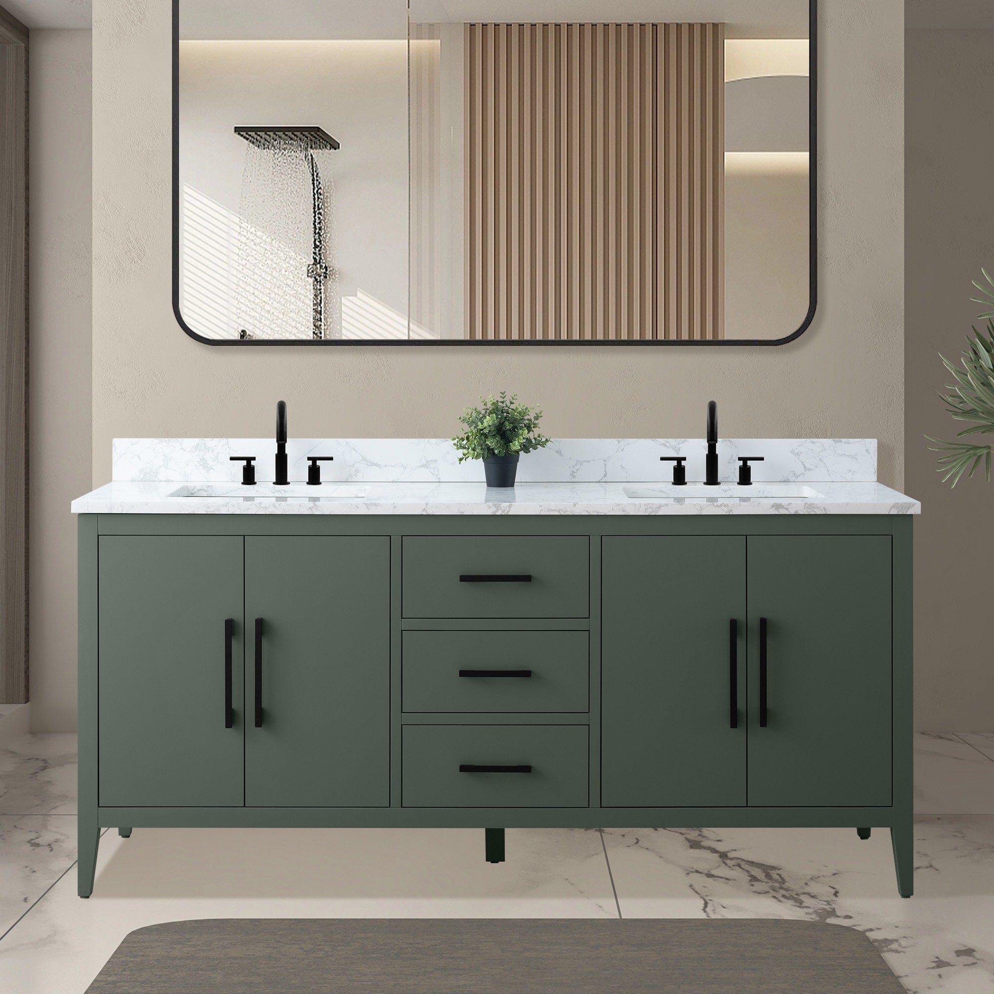 Meuble-lavabo de salle de bain Vanity Art 72 po à double vasque avec dessus en marbre reconstitué